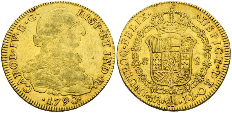 CARLOS IV (1788-1808). 8 Escudos (Au. 27,09g/38mm). 1790. Santa Fe de Nuevo Rein...