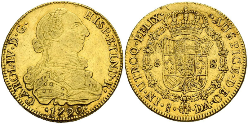 CARLOS IV (1788-1808). 8 Escudos. (Au. 26,98g/37mm). 1790. Santiago DA. (Cal-201...