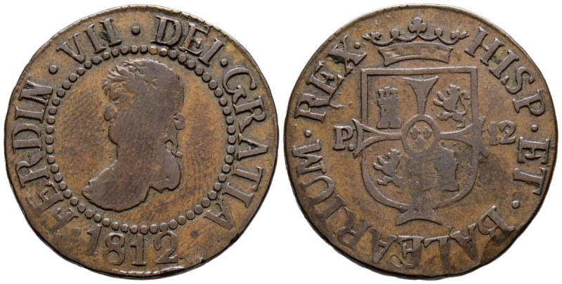 FERNANDO VII (1808-1833). 12 Diners. (Ae. 6,58g/26mm). 1812. Mallorca. (Cal-2019...