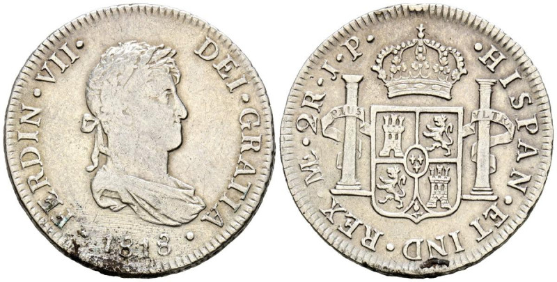 FERNANDO VII (1808-1833). 2 Reales. (Ar. 6,95g/28mm). 1818. Lima JP. (Cal-2019-8...