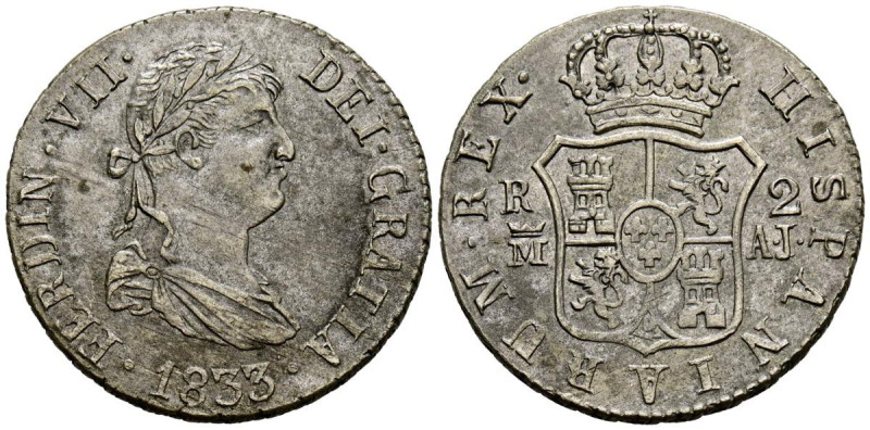 FERNANDO VII (1808-1833). 2 Reales. (Metal blanco. 5,53g/26mm). 1833. Madrid AJ....