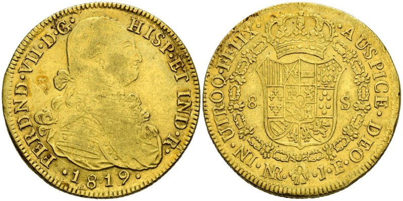 FERNANDO VII (1808-1833). 8 Escudos. (Au. 26,97g/37mm). 1819. Nuevo Reino JF. (C...