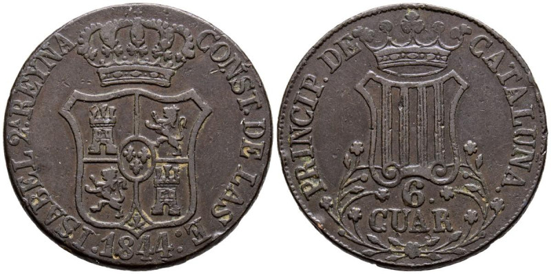 ISABEL II (1833-1868). 6 Cuartos (Ae. 13,15g/32mm). 1844. Barcelona. (Cal-2019-2...