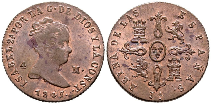 ISABEL II (1833-1868). 4 Maravedís. (Ae. 4,98g/23mm). 1847. Jubia. (Cal-2019-73)...