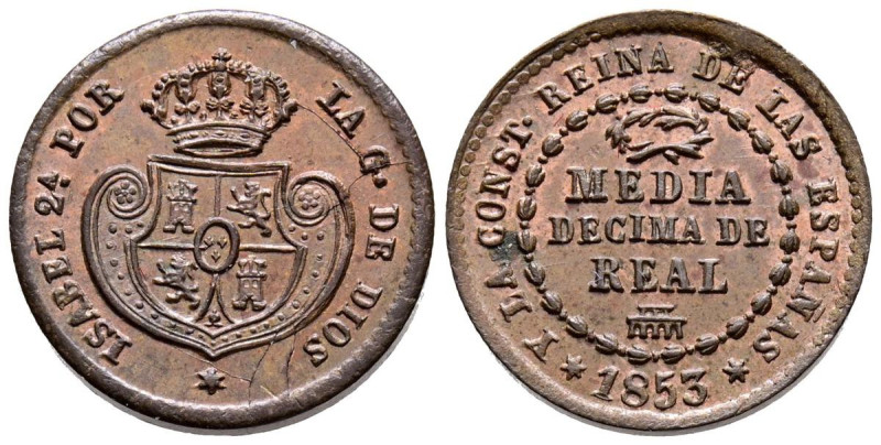 ISABEL II (1833-1868). 1/2 Décima de Real. (Ae. 1,84g/11mm). 1853. Segovia. (Cal...