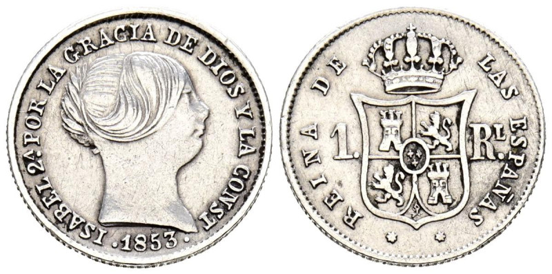 ISABEL II (1833-1868). 1 Real. (Ar. 1,26g/15mm). 1853. Sevilla. (Cal-2019-322). ...