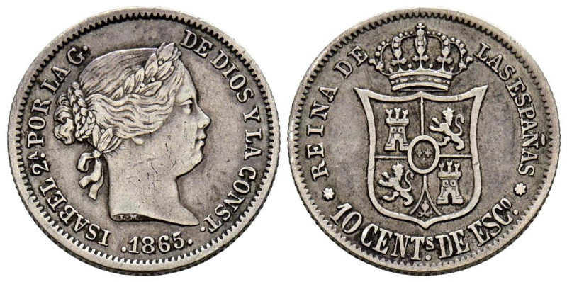 ISABEL II (1833-1868). 10 Céntimos de Escudo (Ar. 1,26g/15mm). 1865. Sevilla. (C...