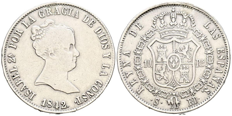 ISABEL II (1833-1868). 10 Reales. (Ar. 13,35g/29mm). 1842. Sevilla RD. (Cal-2019...