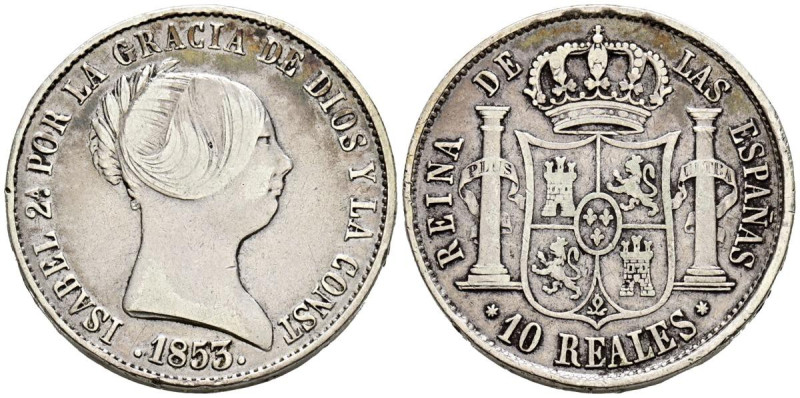 ISABEL II (1833-1868). 10 Reales. (Ar. 12,81g/30mm). 1853. Sevilla. (Cal-2019-54...