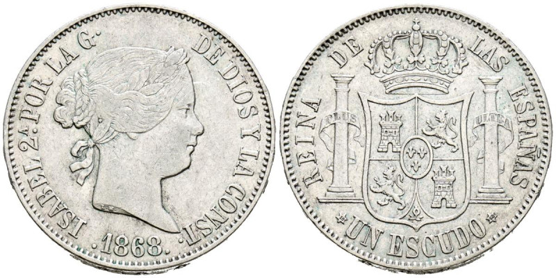 ISABEL II (1833-1868). 1 Escudo. (Ar. 12,98g/29mm). 1868 *18-68. Madrid. (Cal-20...