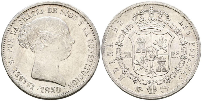 ISABEL II (1833-18368). 20 Reales. (Ar. 26,01g/37mm). 1850. Madrid CL. (Cal-2019...