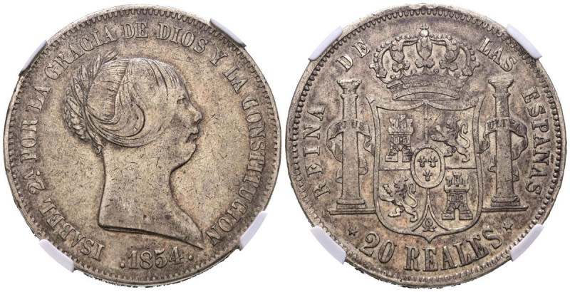 ISABEL II (1833-1868). 20 Reales. (Ar. 25,71g/37mm)*. 1854. Madrid. (Cal-2019-59...