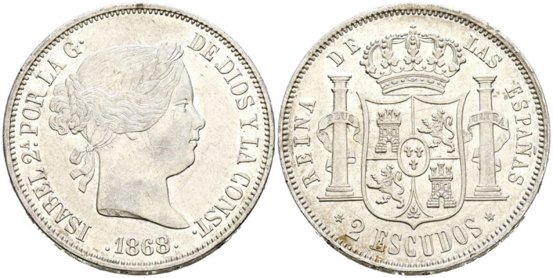 ISABEL II (1833-1868). 2 Escudos. (Ar. 25,90g/37mm). 1868 *18-68. Madrid. (Cal-2...