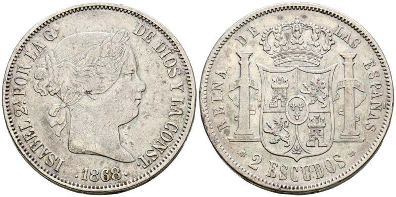 ISABEL II (1833-1868). 2 Escudos. (Ar. 25,63g/37mm). 1868 *18-68. Madrid. (Cal-2...