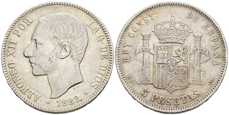 ALFONSO XII (1874-1885). 5 Pesetas. (Ar. 24,79g /37mm). 1882/1 *18-81. Madrid MS...