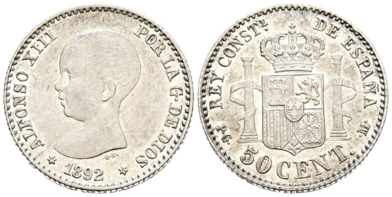 ALFONSO XIII (1885-1931). 50 Céntimos. (Ar. 2,48g/18mm). 1892 *9-2. Madrid PGM. ...