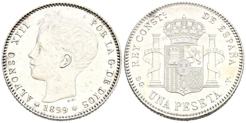 ALFONSO XIII (1885-1931). 1 Peseta. (Ar. 5,07g/23mm). 1899 *18-99. Madrid SGV. (...