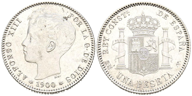 ALFONSO XIII (1885-1931). 1 Peseta. (Ar. 4,94g/23mm). 1900 *19-00. Madrid SMV. (...