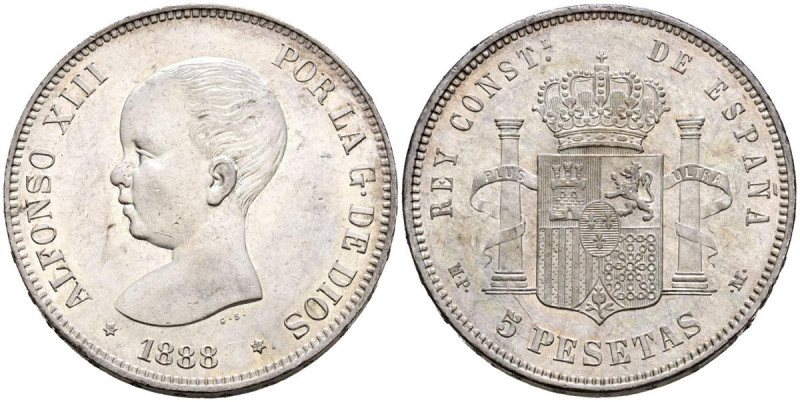 ALFONSO XIII (1885-1931). 5 Pesetas. (Ar. 24,84g/37mm). 1888 *18-88. Madrid MPM....