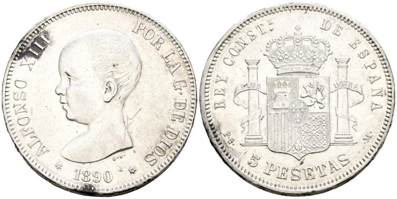 ALFONSO XIII (1885-1931). 5 Pesetas. (Ar. 24,96g/37mm). 1890 *18-90. Madrid PGM....