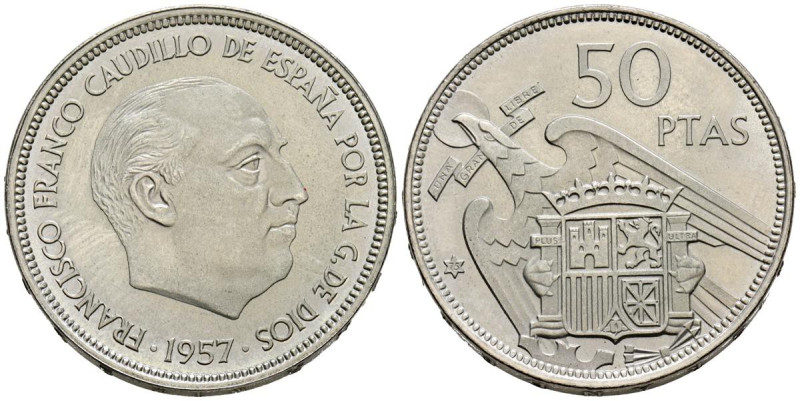 ESTADO ESPAÑOL (1936-1975). 50 Pesetas. (Ni. 12,39g/30mm). 1957 *75. Madrid. (Ca...