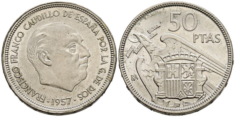 ESTADO ESPAÑOL (1936-1975). 50 Pesetas. (Ni. 12,66g/30mm). 1957 *BA. Barcelona. ...