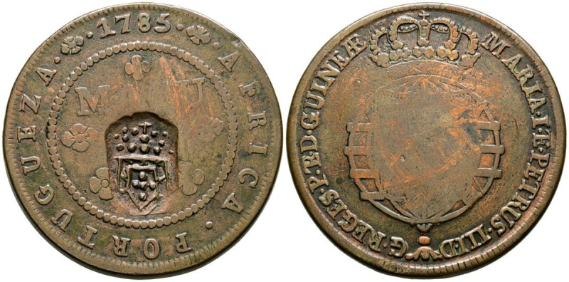 ANGOLA (Portuguesa). 1 Macuta (Ae. 34,90g/44m). 1785. María I y Pedro III. Resel...