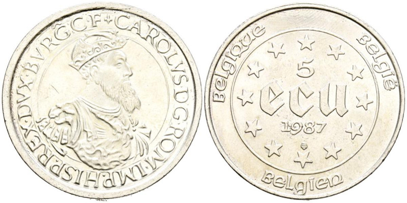 BÉLGICA. 5 Ecu. (Ar. 22,74g/37mm). 1987. 300 Aniversario del Tratado de Roma. (K...