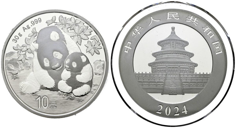 CHINA. 10 Yuan. (Ar. 30,00g/40mm)*. 2024. Serie Panda. Encapsulado por PCGS MS 7...