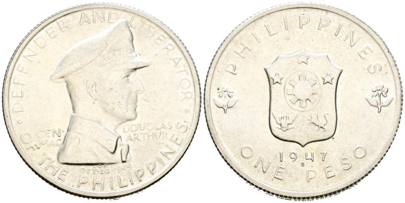 FILIPINAS. 1 Peso. (Ar. 19,89g/36mm). 1947. San Francisco S. Centenario Douglas ...