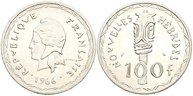 NUEVAS HÉBRIDAS. (Francia). 100 Francs. (Ar. 25,03g/37mm). 1966. (Km#1). EBC.