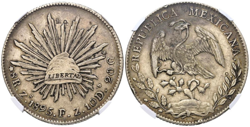 MÉXICO. 8 Reales. (Ar. 27,07g/39mm)*. 1895. Zacatecas FZ. (Km#377.13). Encapsula...