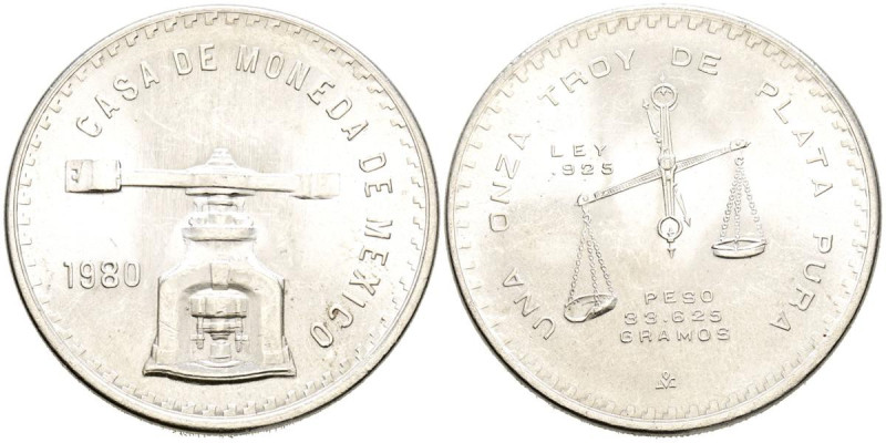 MÉXICO. 1 Onza Troy de Plata. (Ar. 33,58g/41mm). 1980. (Km#M49b.5). EBC.