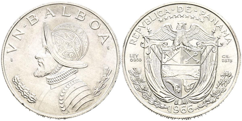 PANAMÁ. 1 Balboa. (Ar. 26,60g/38mm). 1966. (Km#27). SC-. Ligeras marquitas.