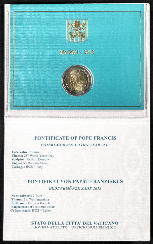 VATICANO. 2€. Cartera oficial conmemorativa de 2013. Benedicto XVI. XXVIII Jorna...