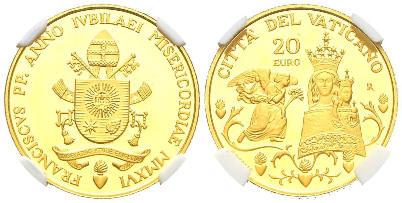 VATICANO. 20 Euros (Au. 6,03g/21mm). 2016. Santuario de Loreto. Encapsulada por ...