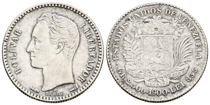 VENEZUELA. 50 Céntimos. (Ar. 2,50g/18mm). 1900. París. (Km#21). MBC+.