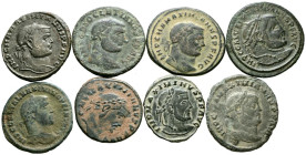 IMPERIO ROMANO. Conjunto de 8 Follis de distintos emperadores y cecas. Calidades diversas. A EXAMINAR.