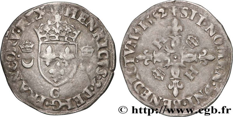 HENRY II
Type : Douzain aux croissants 
Date : 1552 
Mint name / Town : Saint-Lô...