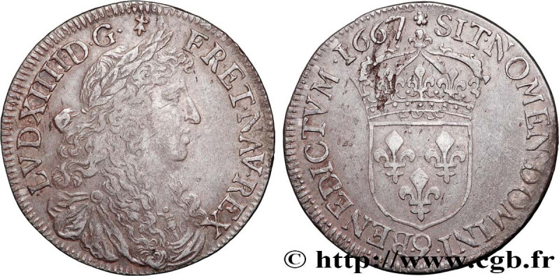 LOUIS XIV "THE SUN KING"
Type : Demi-écu, portrait apollinien 
Date : 1667 
Mint...