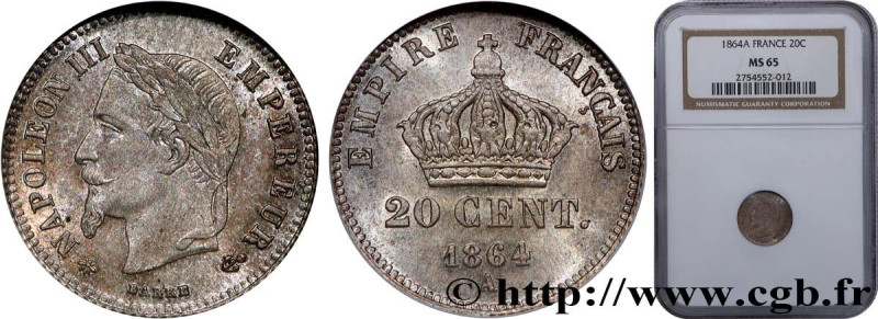 SECOND EMPIRE
Type : 20 centimes Napoléon III, tête laurée, petit module 
Date :...