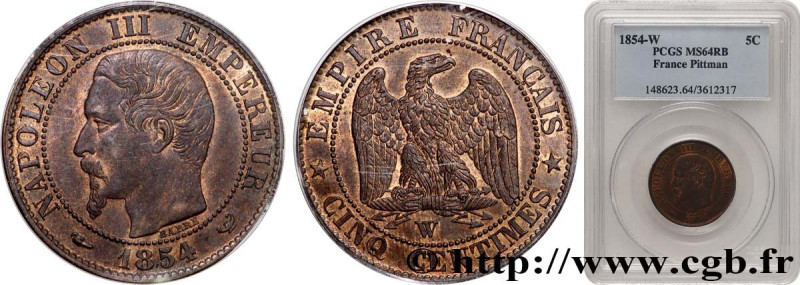 SECOND EMPIRE
Type : Cinq centimes Napoléon III, tête nue 
Date : 1854 
Mint nam...