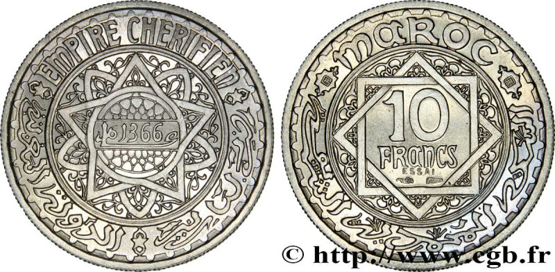 MOROCCO - FRENCH PROTECTORATE
Type : Essai de 10 Francs AH 1366 
Date : 1947 
Mi...