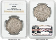 Louis Philippe 5 Francs 1839-B MS65 NGC, Rouen mint, KM749.2, Dav-91, Gad-678. . Rare quality for this issue with deep, original toning. HID0980124201...