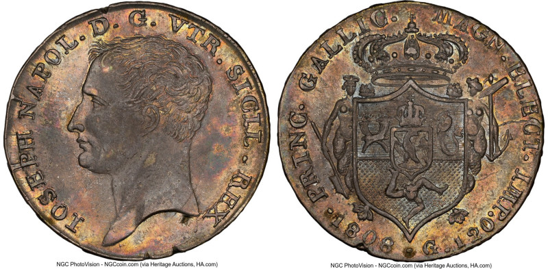 Naples. Joseph Napoleon 120 Grana 1808 AU55 NGC, Naples mint, KM248, Dav-165. HI...