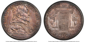 Papal States. Piastra MDCLXXV (1675) AU55 PCGS, Rome mint, KM369, Dav-4079. Highly appealing for the assigned grade, and a notably enticing crown-size...