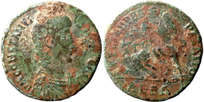 Constans, 337-350. Nummus/Follis, Thessalonika. 348-350. Drap. Büste mit Diadem ...