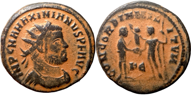 Maximianus. (286-305 AD). Æ Antoninian. Obv: IMP C M A MAXIMIANVS P F AVG. radia...