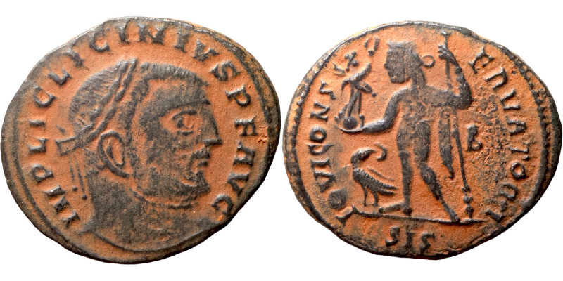 Licinius I 313-315 AD Siscia AE Follis Obverse: IMP LIC LICINIVS P F AVG, laurea...