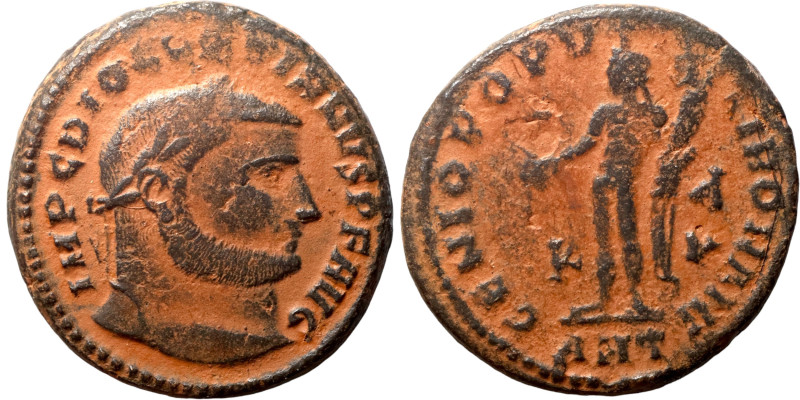 Diocletian. (285 AD). Æ Follis. Antioch. Obv: IMP C DIOCLETIANVS P F AVG. laurea...